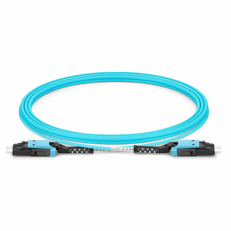 SFPS 5m (16ft) Fiber Patch Cable, 2 Fibers, LC UPC Duplex to LC UPC Duplex Flat Clip with Push-Pull Boot Uniboot, Multimode (OM4), Riser (OFNR), 2.0mm, Aqua