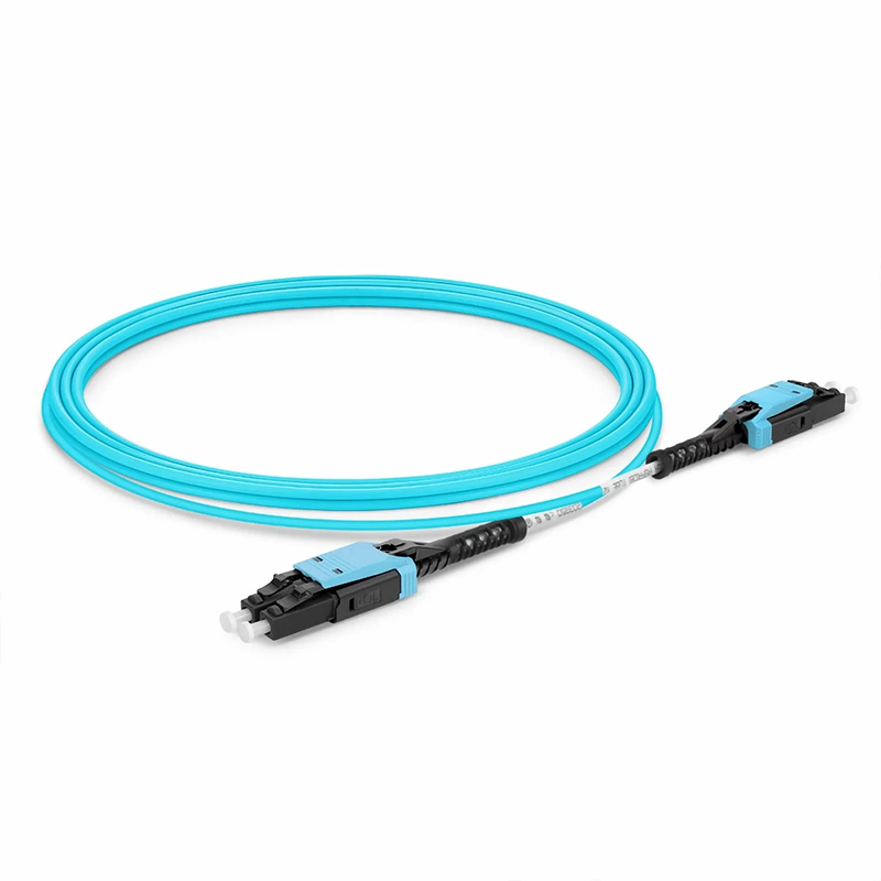 SFPS 5m (16ft) Fiber Patch Cable, 2 Fibers, LC UPC Duplex to LC UPC Duplex Flat Clip with Push-Pull Boot Uniboot, Multimode (OM4), Riser (OFNR), 2.0mm, Aqua
