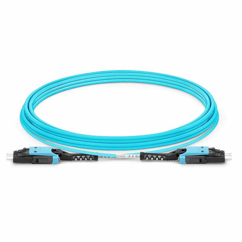 SFPS 10m (33ft) Fiber Patch Cable, 2 Fibers, LC UPC Duplex to LC UPC Duplex Flat Clip with Push-Pull Boot Uniboot, Multimode (OM4), Riser (OFNR), 2.0mm, Aqua