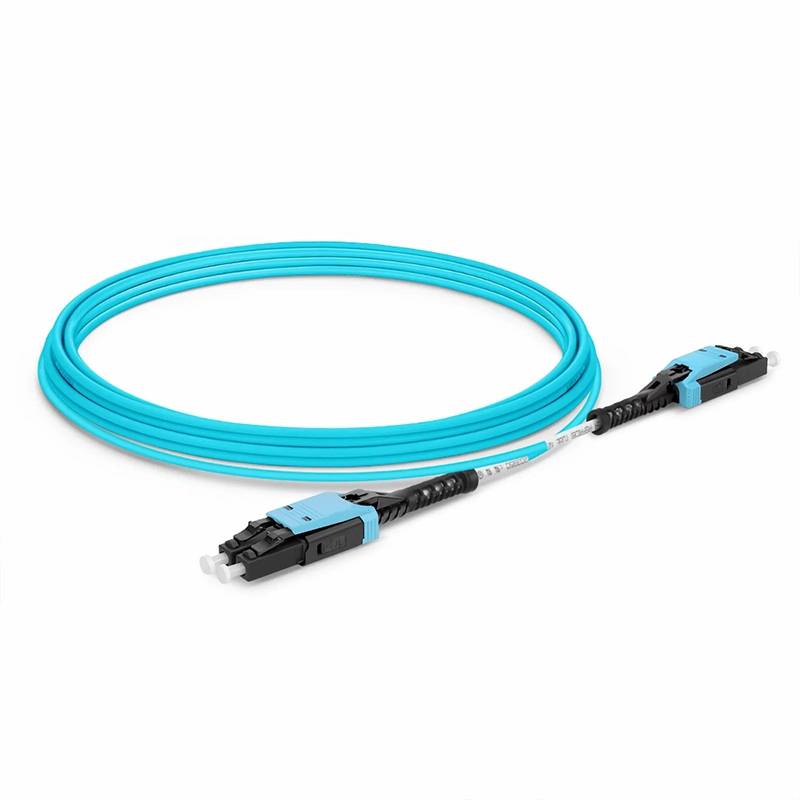 SFPS 10m (33ft) Fiber Patch Cable, 2 Fibers, LC UPC Duplex to LC UPC Duplex Flat Clip with Push-Pull Boot Uniboot, Multimode (OM4), Riser (OFNR), 2.0mm, Aqua
