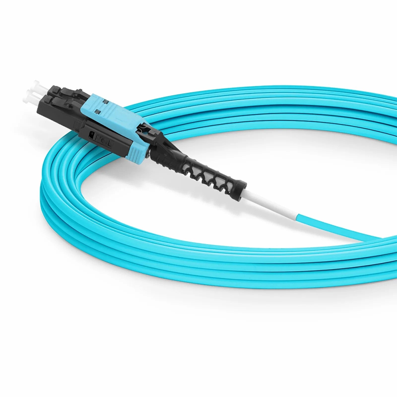 SFPS 30m (98ft) Fiber Patch Cable, 2 Fibers, LC UPC Duplex to LC UPC Duplex Flat Clip with Push-Pull Boot Uniboot, Multimode (OM4), Riser (OFNR), 2.0mm, Aqua