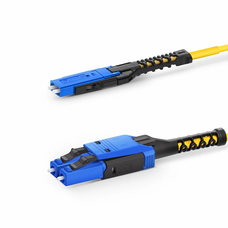 SFPS 1m (3ft) Fiber Patch Cable, 2 Fibers, MDC UPC Duplex to LC UPC Duplex Flat Clip with Push-Pull Boot Uniboot, Single Mode (OS2), Riser (OFNR), 2.0mm, Yellow, for 100/400/800G Network Connection