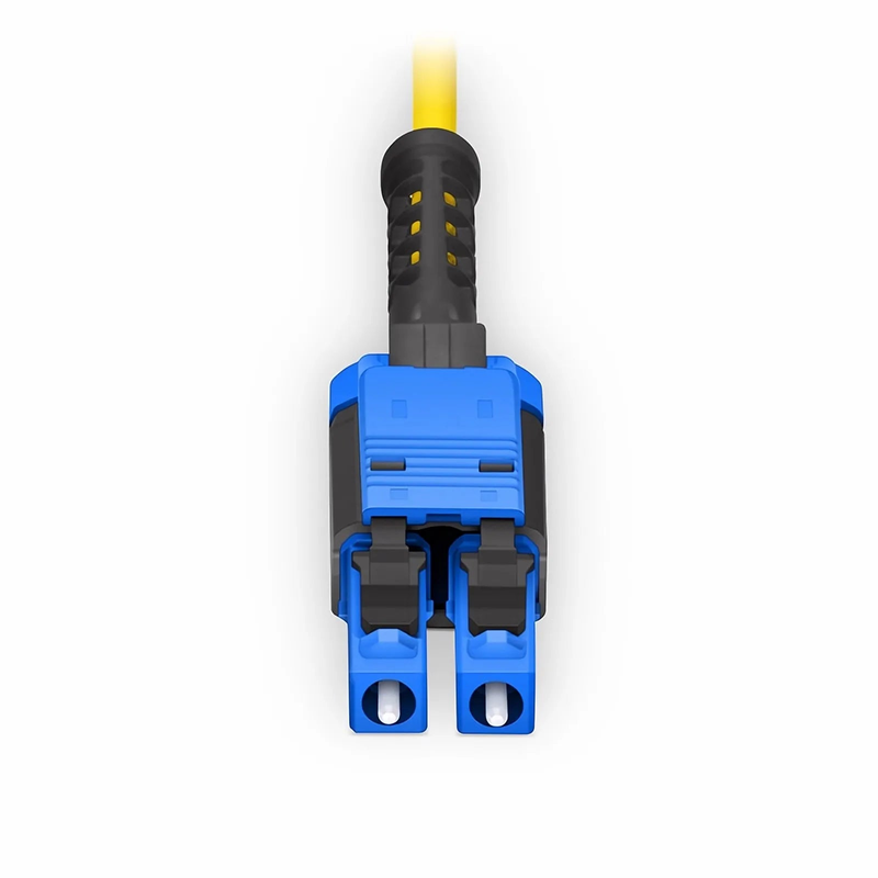 SFPS 1m (3ft) Fiber Patch Cable, 2 Fibers, MDC UPC Duplex to LC UPC Duplex Flat Clip with Push-Pull Boot Uniboot, Single Mode (OS2), Riser (OFNR), 2.0mm, Yellow, for 100/400/800G Network Connection
