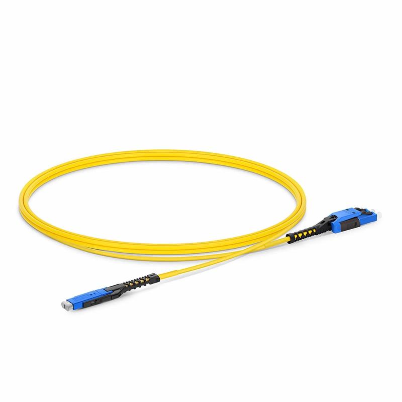 SFPS 1m (3ft) Fiber Patch Cable, 2 Fibers, MDC UPC Duplex to LC UPC Duplex Flat Clip with Push-Pull Boot Uniboot, Single Mode (OS2), Riser (OFNR), 2.0mm, Yellow, for 100/400/800G Network Connection