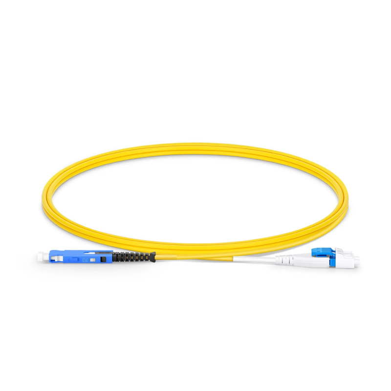 SFPS 1m (3ft) Fiber Patch Cable, 2 Fibers, SN UPC Duplex to LC UPC Duplex Flat Clip Uniboot, Single Mode (OS2), Riser (OFNR), 1.6mm, Yellow, for 400G Network Connection