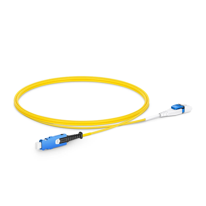 SFPS 1m (3ft) Fiber Patch Cable, 2 Fibers, SN UPC Duplex to LC UPC Duplex Flat Clip Uniboot, Single Mode (OS2), Riser (OFNR), 1.6mm, Yellow, for 400G Network Connection