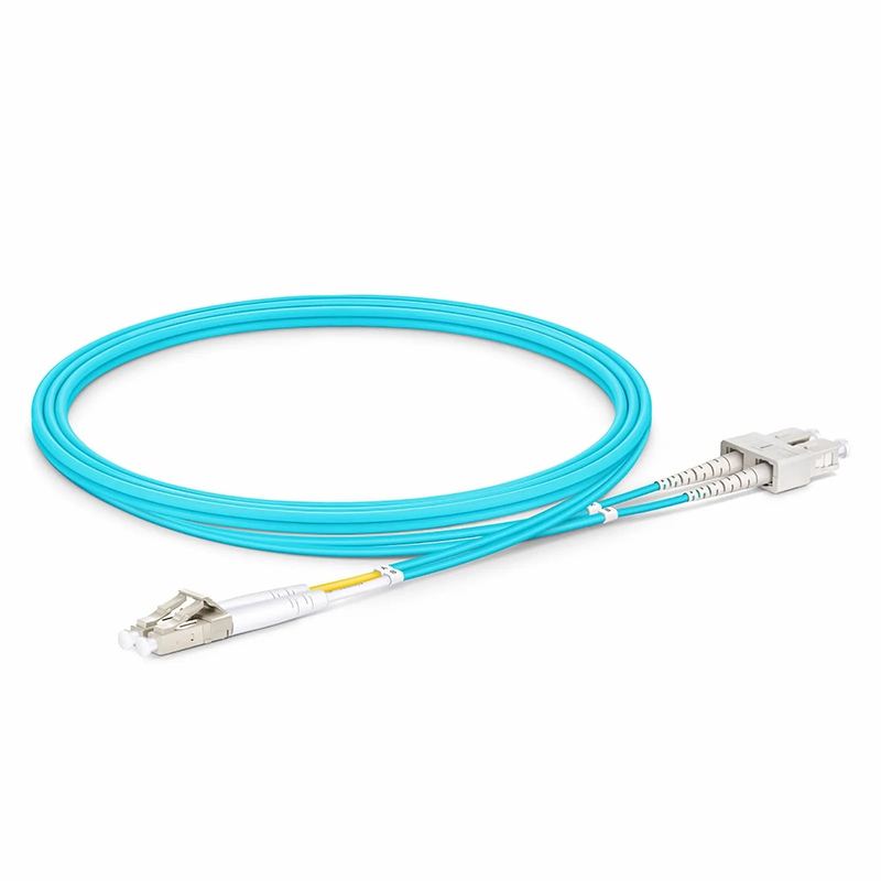 SFPS 1m (3ft) Fiber Patch Cable, 2 Fibers, LC UPC Duplex to SC UPC Duplex, Multimode (OM3), Riser (OFNR), 2.0mm, Tight-Buffered, Aqua