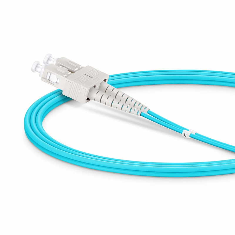 SFPS 1m (3ft) Fiber Patch Cable, 2 Fibers, LC UPC Duplex to SC UPC Duplex, Multimode (OM3), Riser (OFNR), 2.0mm, Tight-Buffered, Aqua