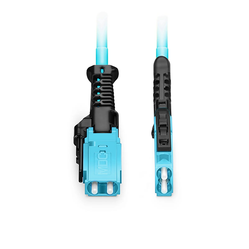 SFPS 30m (98ft) Fiber Patch Cable, 2 Fibers, MDC UPC Duplex to MDC UPC Duplex Uniboot, Multimode (OM4), Riser (OFNR), 2.0mm, Aqua, for 100/400/800G Network Connection