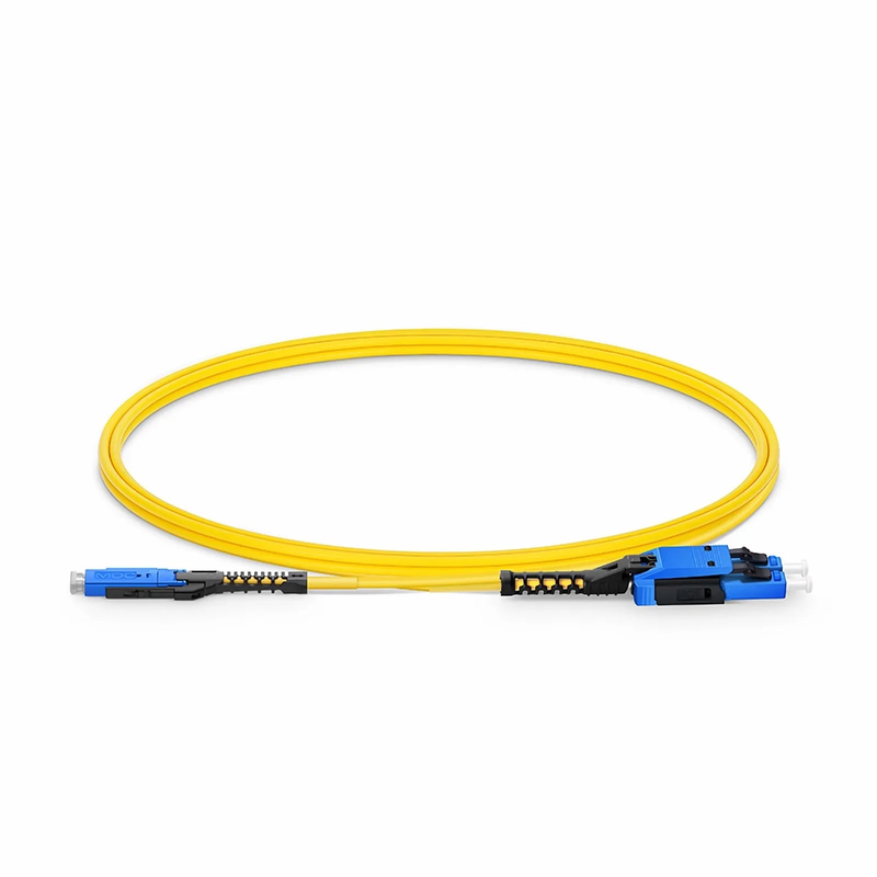 SFPS 1m (3ft) Fiber Patch Cable, 2 Fibers, MDC UPC Duplex to LC UPC Duplex Flat Clip with Push-Pull Boot Uniboot, Single Mode (OS2), Riser (OFNR), 2.0mm, Yellow, for 100/400/800G Network Connection