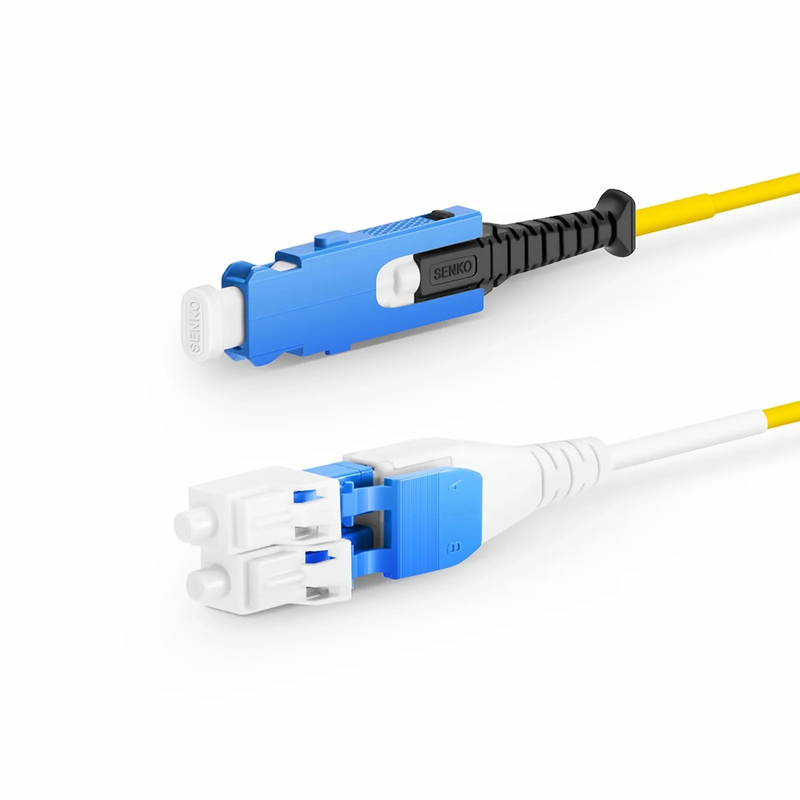 SFPS 1m (3ft) Fiber Patch Cable, 2 Fibers, SN UPC Duplex to LC UPC Duplex Flat Clip Uniboot, Single Mode (OS2), Riser (OFNR), 1.6mm, Yellow, for 400G Network Connection