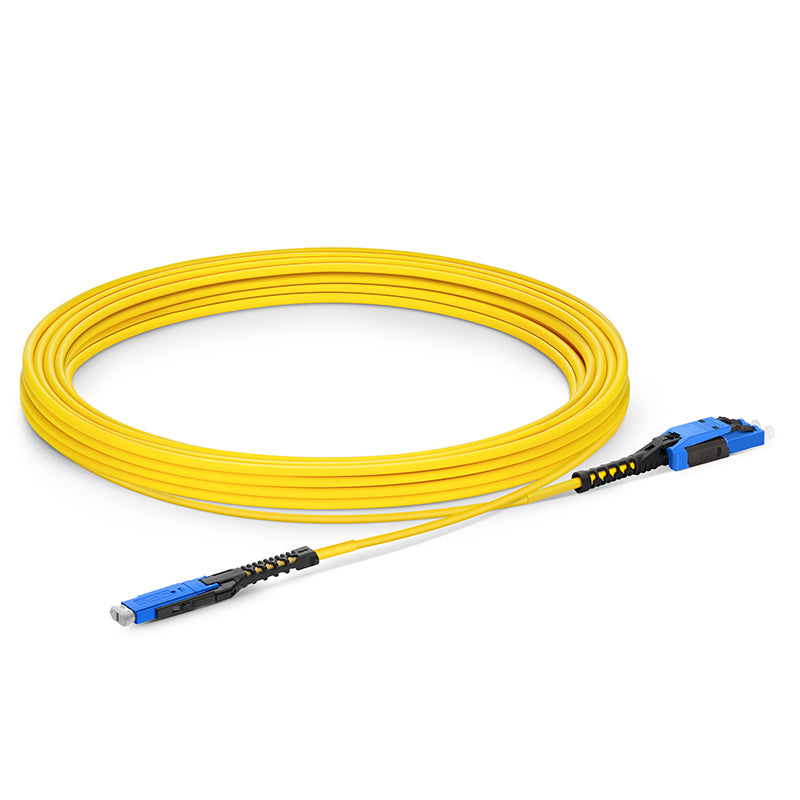 SFPS 5m (16ft) Fiber Patch Cable, 2 Fibers, MDC UPC Duplex to LC UPC Duplex Flat Clip with Push-Pull Boot Uniboot, Single Mode (OS2), Riser (OFNR), 2.0mm, Yellow, for 100/400/800G Network Connection