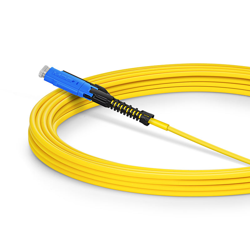 SFPS 5m (16ft) Fiber Patch Cable, 2 Fibers, MDC UPC Duplex to LC UPC Duplex Flat Clip with Push-Pull Boot Uniboot, Single Mode (OS2), Riser (OFNR), 2.0mm, Yellow, for 100/400/800G Network Connection