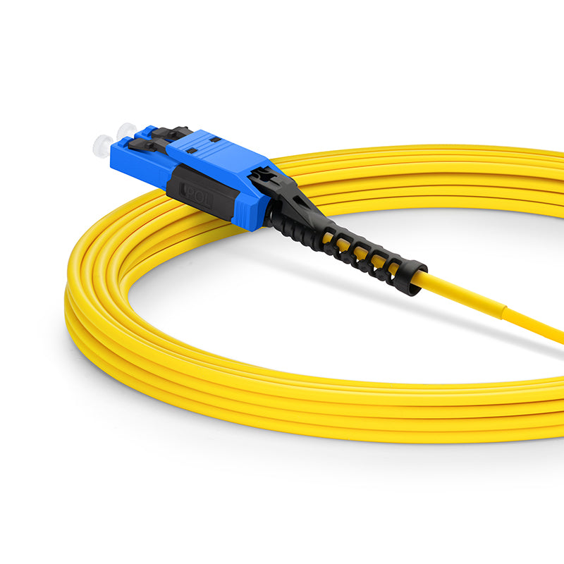 SFPS 5m (16ft) Fiber Patch Cable, 2 Fibers, MDC UPC Duplex to LC UPC Duplex Flat Clip with Push-Pull Boot Uniboot, Single Mode (OS2), Riser (OFNR), 2.0mm, Yellow, for 100/400/800G Network Connection