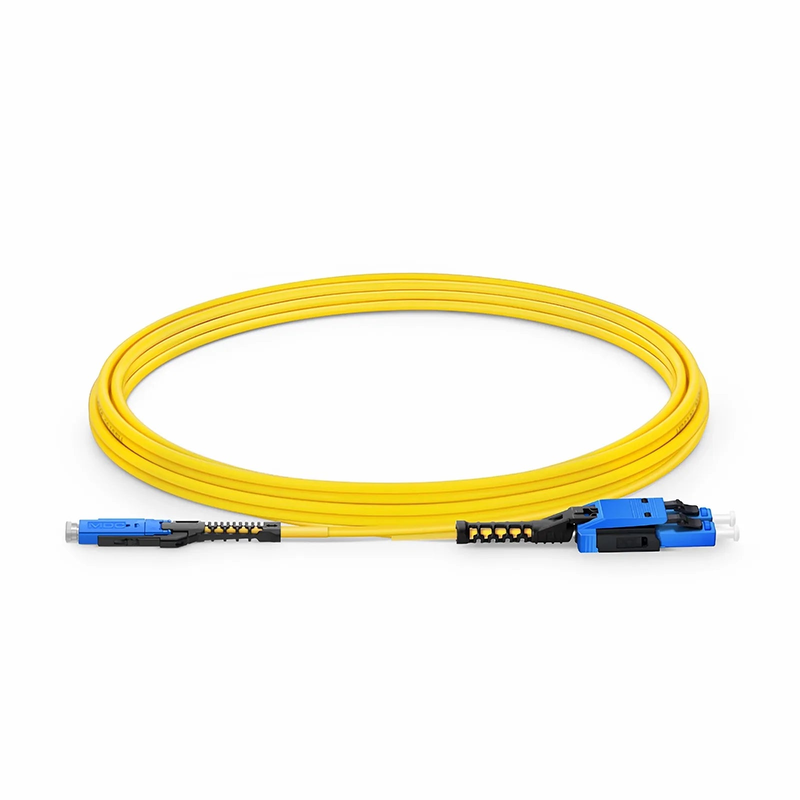 SFPS 3m (10ft) Fiber Patch Cable, 2 Fibers, MDC UPC Duplex to LC UPC Duplex Flat Clip with Push-Pull Boot Uniboot, Single Mode (OS2), Riser (OFNR), 2.0mm, Yellow, for 100/400/800G Network Connection