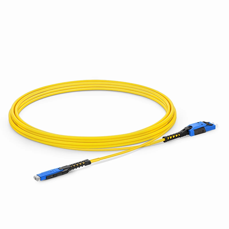 SFPS 3m (10ft) Fiber Patch Cable, 2 Fibers, MDC UPC Duplex to LC UPC Duplex Flat Clip with Push-Pull Boot Uniboot, Single Mode (OS2), Riser (OFNR), 2.0mm, Yellow, for 100/400/800G Network Connection