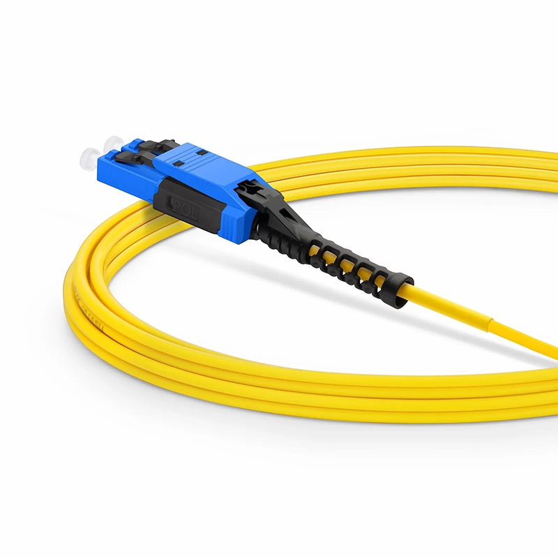 SFPS 3m (10ft) Fiber Patch Cable, 2 Fibers, MDC UPC Duplex to LC UPC Duplex Flat Clip with Push-Pull Boot Uniboot, Single Mode (OS2), Riser (OFNR), 2.0mm, Yellow, for 100/400/800G Network Connection