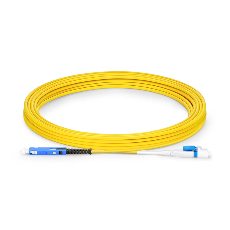 SFPS 5m (16ft) Fiber Patch Cable, 2 Fibers, SN UPC Duplex to LC UPC Duplex Flat Clip Uniboot, Single Mode (OS2), Riser (OFNR), 1.6mm, Yellow, for 400G Network Connection