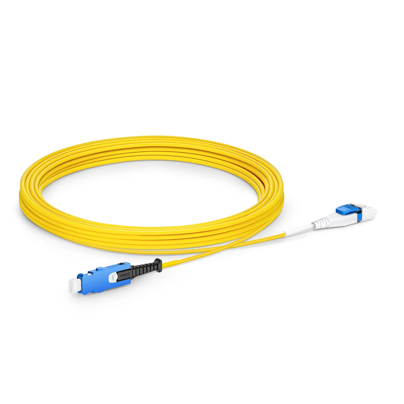 SFPS 5m (16ft) Fiber Patch Cable, 2 Fibers, SN UPC Duplex to LC UPC Duplex Flat Clip Uniboot, Single Mode (OS2), Riser (OFNR), 1.6mm, Yellow, for 400G Network Connection