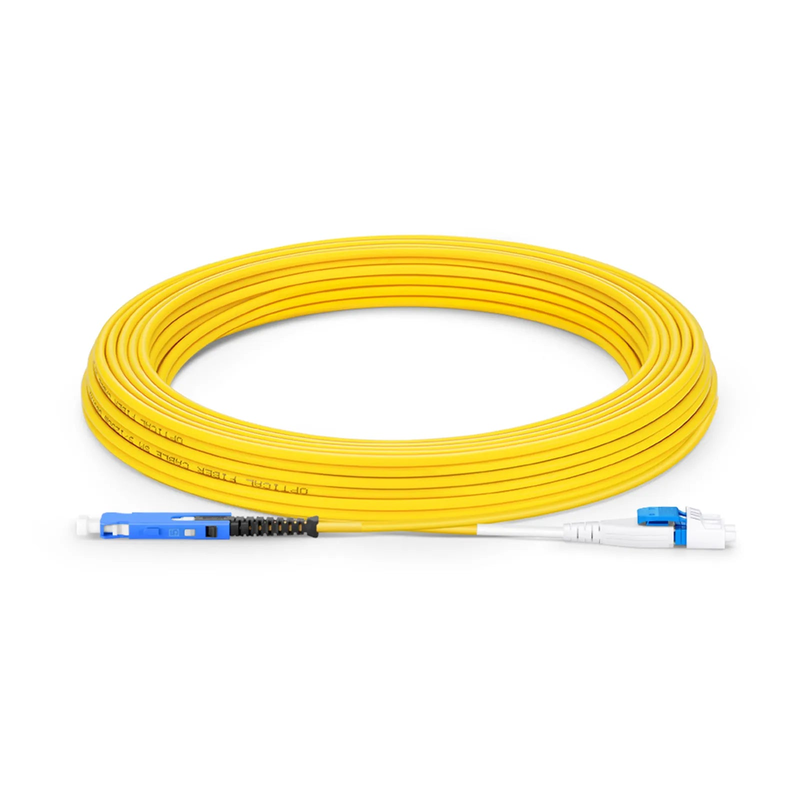 SFPS 10m (33ft) Fiber Patch Cable, 2 Fibers, SN UPC Duplex to LC UPC Duplex Flat Clip Uniboot, Single Mode (OS2), Riser (OFNR), 1.6mm, Yellow, for 400G Network Connection