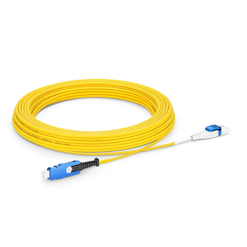 SFPS 10m (33ft) Fiber Patch Cable, 2 Fibers, SN UPC Duplex to LC UPC Duplex Flat Clip Uniboot, Single Mode (OS2), Riser (OFNR), 1.6mm, Yellow, for 400G Network Connection