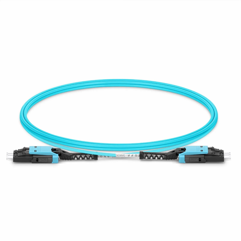 SFPS 1m (3ft) Fiber Patch Cable, 2 Fibers, LC UPC Duplex to LC UPC Duplex Flat Clip with Push-Pull Boot Uniboot, Multimode (OM4), Riser (OFNR), 2.0mm, Aqua