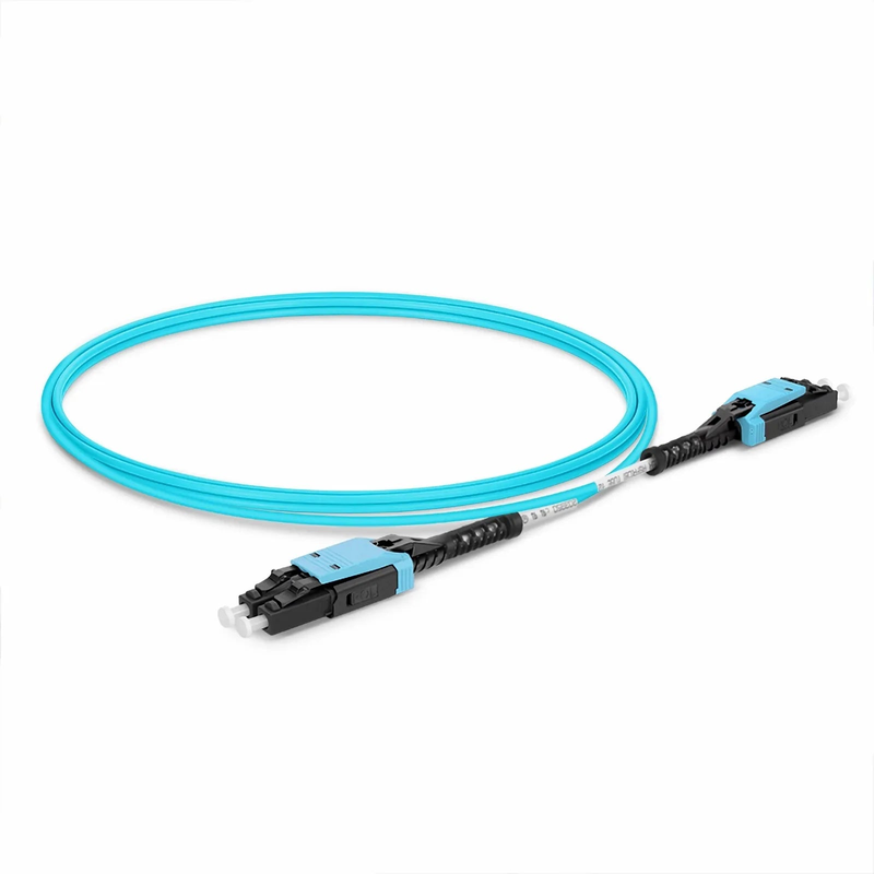 SFPS 1m (3ft) Fiber Patch Cable, 2 Fibers, LC UPC Duplex to LC UPC Duplex Flat Clip with Push-Pull Boot Uniboot, Multimode (OM4), Riser (OFNR), 2.0mm, Aqua