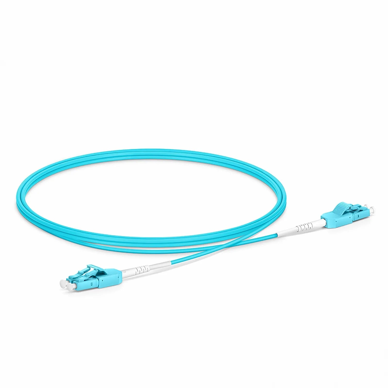 SFPS 1m (3ft) Fiber Patch Cable, 2 Fibers, LC UPC Duplex to LC UPC Duplex Standard Clip Uniboot, Multimode (OM4), Riser (OFNR), 2.0mm, Aqua
