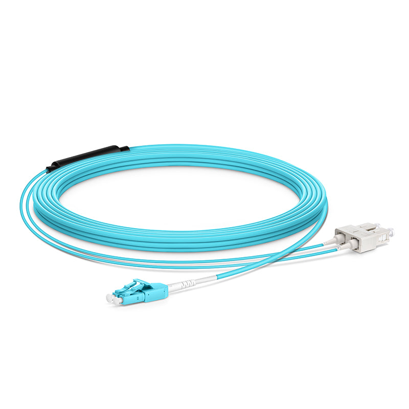 SFPS 10m (33ft) Fiber Patch Cable, 2 Fibers, LC UPC Duplex Standard Clip Uniboot to SC UPC Duplex, Multimode (OM4), Riser (OFNR), 2.0/0.9mm, Aqua