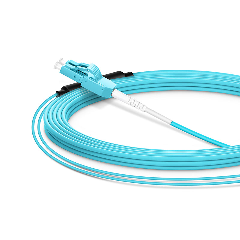 SFPS 10m (33ft) Fiber Patch Cable, 2 Fibers, LC UPC Duplex Standard Clip Uniboot to SC UPC Duplex, Multimode (OM4), Riser (OFNR), 2.0/0.9mm, Aqua