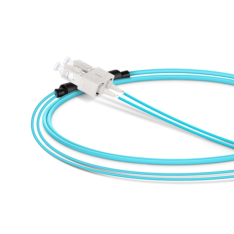 SFPS 1m (3ft) Fiber Patch Cable, 2 Fibers, LC UPC Duplex Standard Clip Uniboot to SC UPC Duplex, Multimode (OM4), Riser (OFNR), 2.0/0.9mm, Aqua
