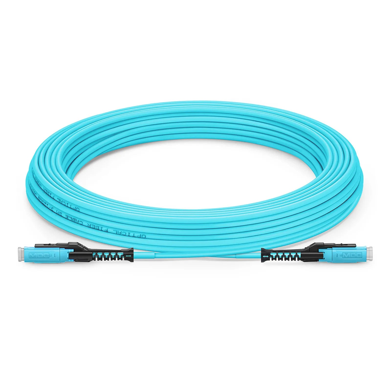 SFPS 35m (115ft) Fiber Patch Cable, 2 Fibers, MDC UPC Duplex to MDC UPC Duplex Uniboot, Multimode (OM4), Riser (OFNR), 2.0mm, Aqua, for 100/400/800G Network Connection