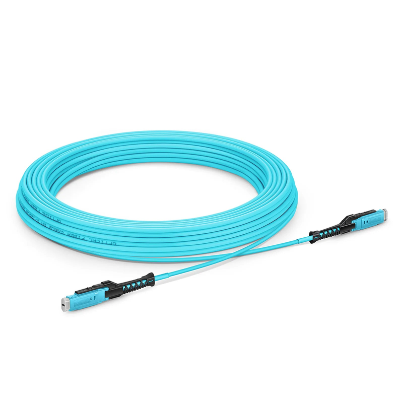 SFPS 35m (115ft) Fiber Patch Cable, 2 Fibers, MDC UPC Duplex to MDC UPC Duplex Uniboot, Multimode (OM4), Riser (OFNR), 2.0mm, Aqua, for 100/400/800G Network Connection