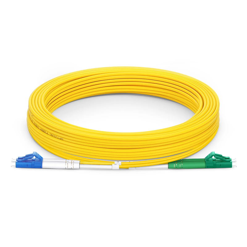 SFPS 10m (33ft) Fiber Patch Cable, 2 Fibers, LC UPC Duplex to LC APC Duplex, Single Mode (OS2), Riser (OFNR), 2.0mm, Tight-Buffered, Yellow
