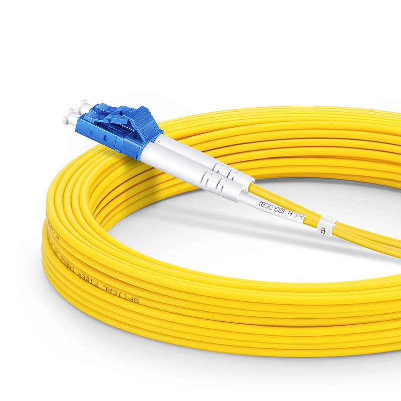 SFPS 10m (33ft) Fiber Patch Cable, 2 Fibers, LC UPC Duplex to LC APC Duplex, Single Mode (OS2), Riser (OFNR), 2.0mm, Tight-Buffered, Yellow