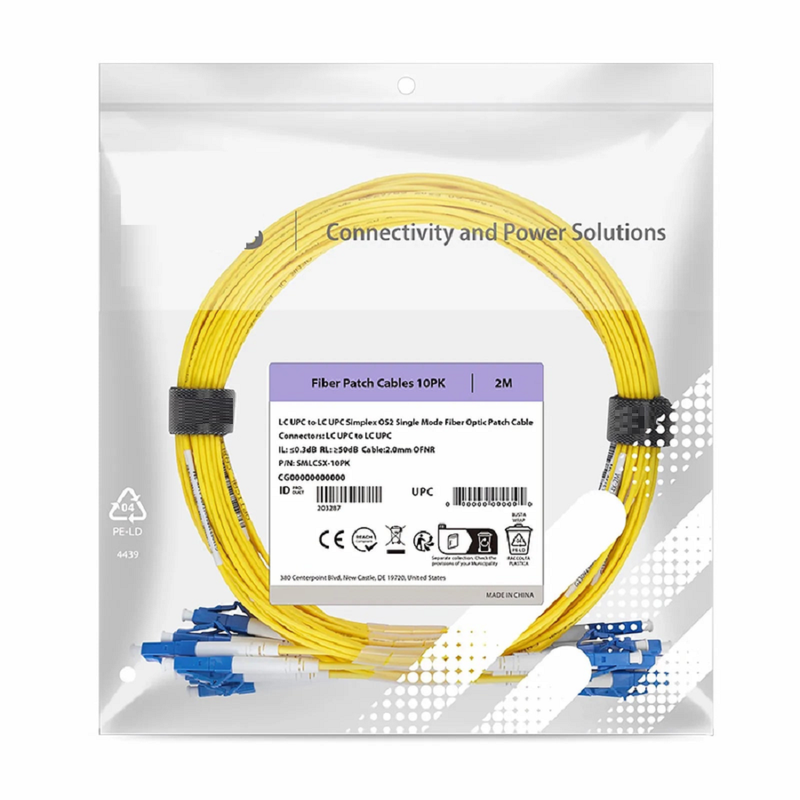 SFPS 1m (3ft) Fiber Patch Cable, 1 Fiber, LC UPC Simplex to LC UPC Simplex, Single Mode (OS2), Riser (OFNR), 2.0mm, Tight-Buffered, Yellow, 10 Pcs/Pack