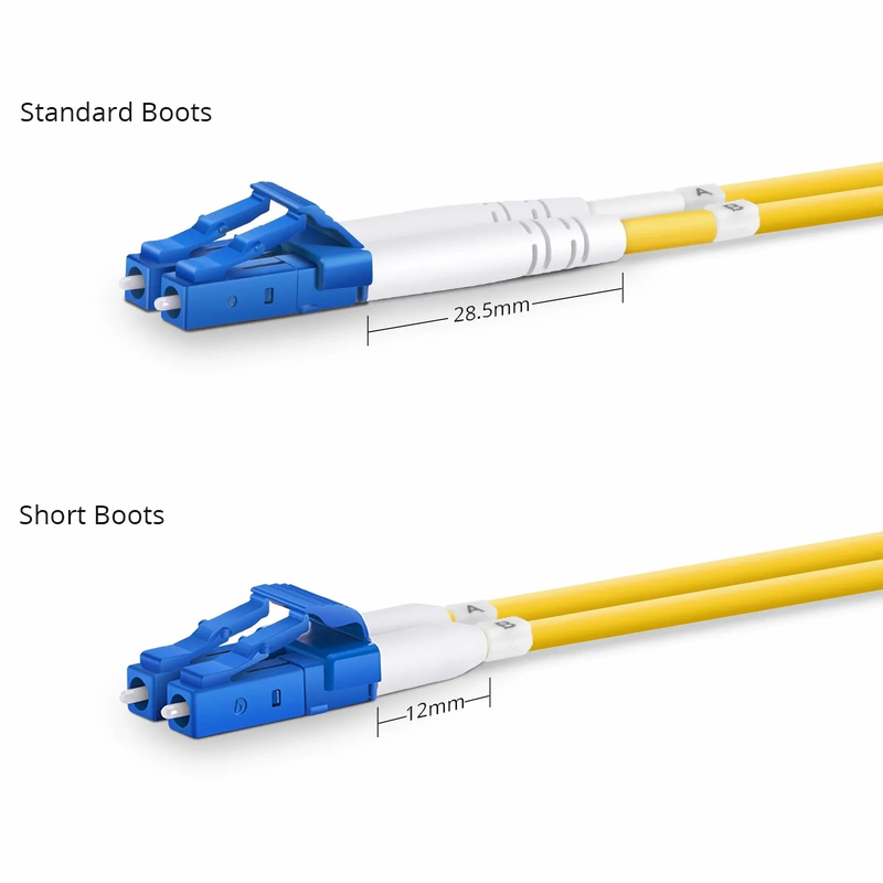 SFPS 2m (7ft) Fiber Patch Cable, 2 Fibers, Short Boot, LC UPC Duplex to LC UPC Duplex, Single Mode (OS2), Riser (OFNR), 2.0mm, Tight-Buffered, Yellow