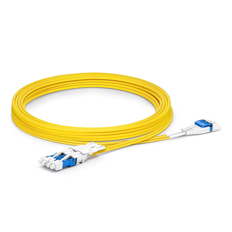 SFPS 3m (10ft) Fiber Patch Cable, 4 Fibers, 2 x CSA UPC Duplex to 2 x LC UPC Duplex Flat Clip Uniboot, Single Mode (OS2), Riser (OFNR), 2.0mm, Yellow, for 200/400/800G Network Connection