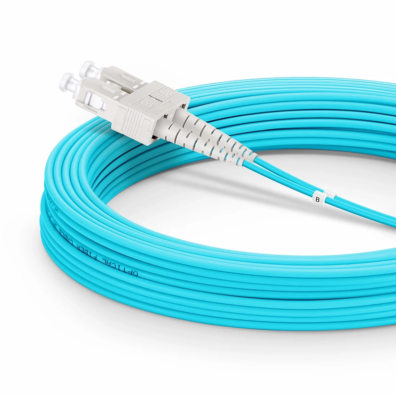 SFPS 15m (49ft) Fiber Patch Cable, 2 Fibers, LC UPC Duplex to SC UPC Duplex, Multimode (OM3), Riser (OFNR), 2.0mm, Tight-Buffered, Aqua