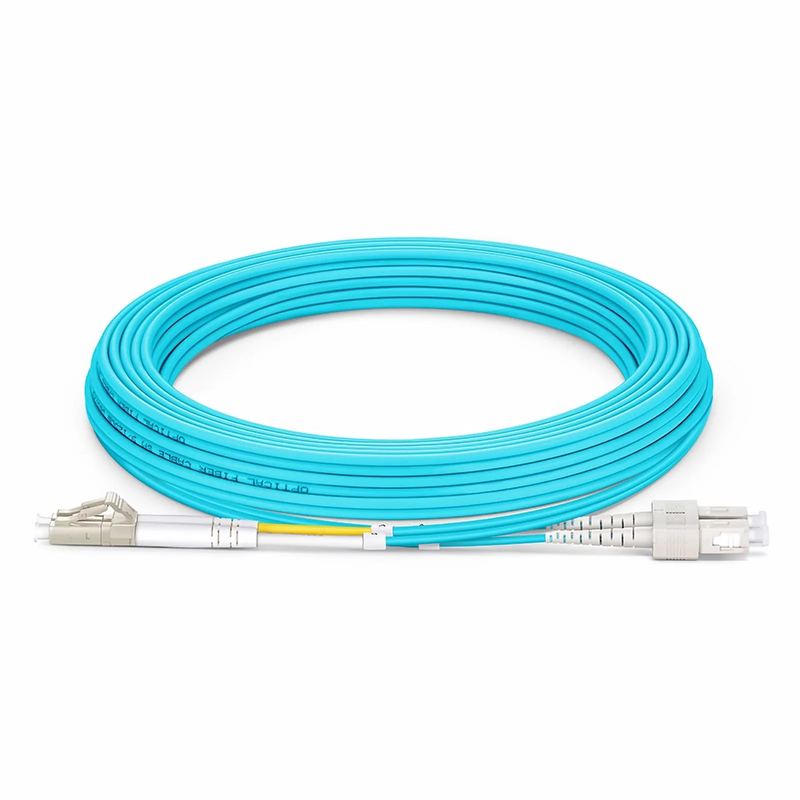 SFPS 7m (23ft) Fiber Patch Cable, 2 Fibers, LC UPC Duplex to SC UPC Duplex, Multimode (OM3), Riser (OFNR), 2.0mm, Tight-Buffered, Aqua