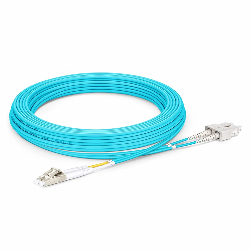 SFPS 7m (23ft) Fiber Patch Cable, 2 Fibers, LC UPC Duplex to SC UPC Duplex, Multimode (OM3), Riser (OFNR), 2.0mm, Tight-Buffered, Aqua
