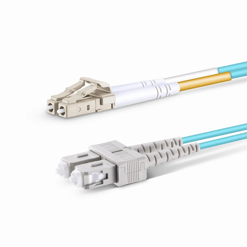 SFPS 7m (23ft) Fiber Patch Cable, 2 Fibers, LC UPC Duplex to SC UPC Duplex, Multimode (OM3), Riser (OFNR), 2.0mm, Tight-Buffered, Aqua