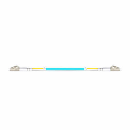 SFPS 0.2m (0.65ft) Fiber Patch Cable, 2 Fibers, LC UPC Duplex to LC UPC Duplex, Multimode (OM3), Riser (OFNR), 2.0mm, Tight-Buffered, Aqua