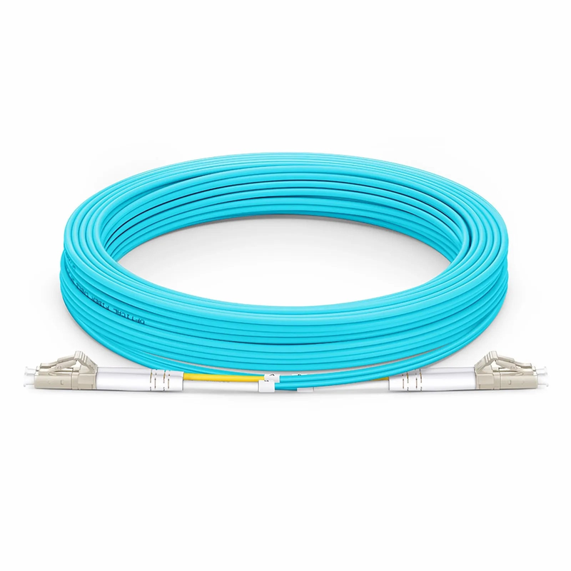 SFPS 30m (98ft) Fiber Patch Cable, 2 Fibers, LC UPC Duplex to LC UPC Duplex, Multimode (OM3), Riser (OFNR), 2.0mm, Tight-Buffered, Aqua