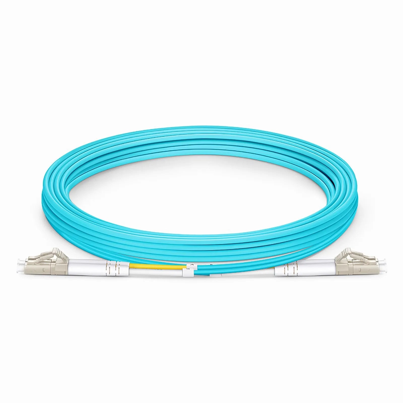 SFPS 4m (13ft) Fiber Patch Cable, 2 Fibers, LC UPC Duplex to LC UPC Duplex, Multimode (OM3), Riser (OFNR), 2.0mm, Tight-Buffered, Aqua