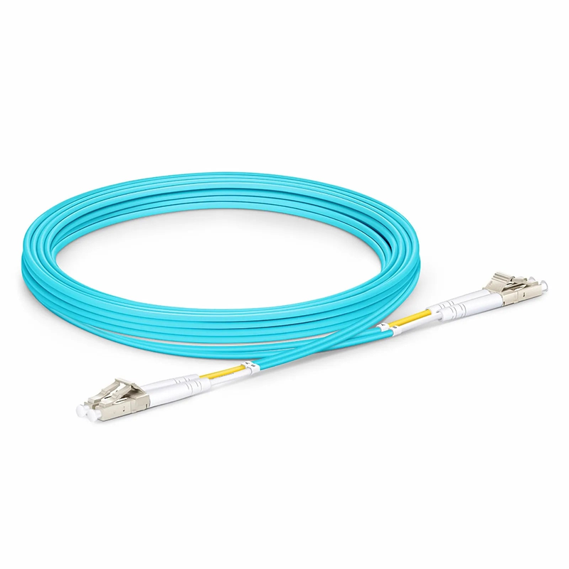 SFPS 4m (13ft) Fiber Patch Cable, 2 Fibers, LC UPC Duplex to LC UPC Duplex, Multimode (OM3), Riser (OFNR), 2.0mm, Tight-Buffered, Aqua