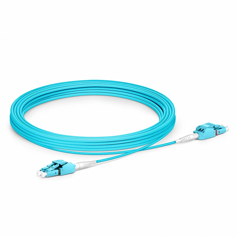 SFPS 5m (16ft) Fiber Patch Cable, 2 Fibers, LC UPC Duplex to LC UPC Duplex Switchable Clip Uniboot, Multimode (OM4), Riser (OFNR), 2.0mm, Aqua
