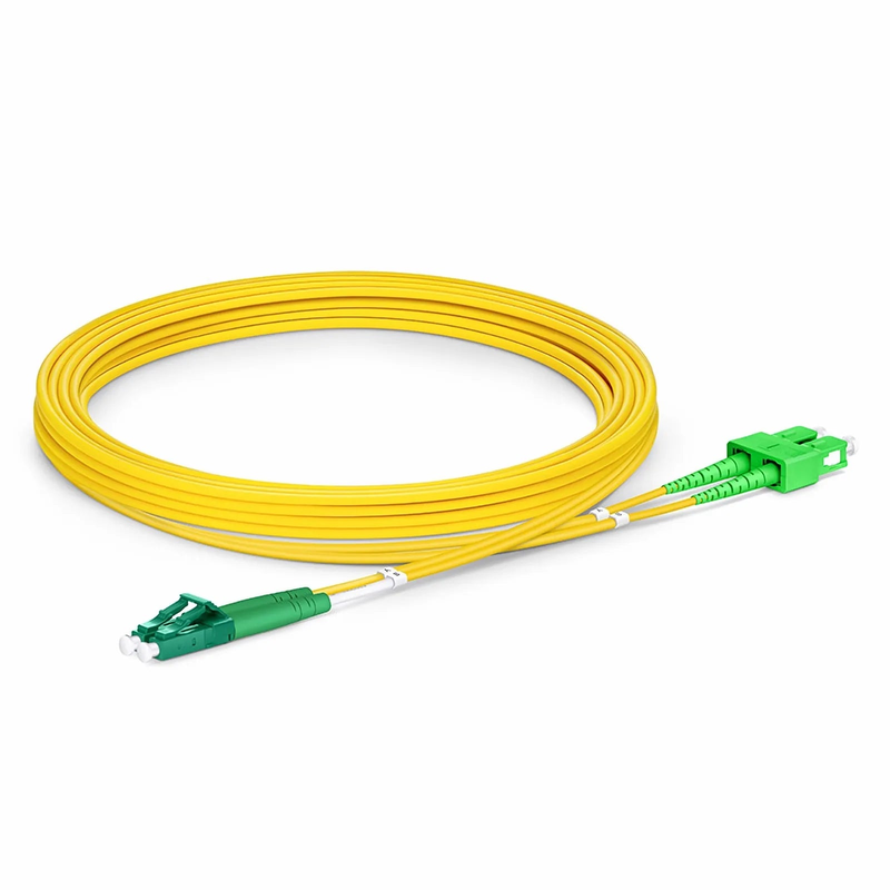 SFPS 3m (10ft) Fiber Patch Cable, 2 Fibers, LC APC Duplex to SC APC Duplex, Single Mode (OS2), Riser (OFNR), 2.0mm, Tight-Buffered, Yellow
