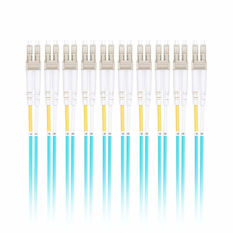 SFPS 2m (7ft) Fiber Patch Cable, 2 Fibers, LC UPC Duplex to LC UPC Duplex, Multimode (OM4), Riser (OFNR), 2.0mm, Tight-Buffered, Aqua, 10 Pcs/Pack