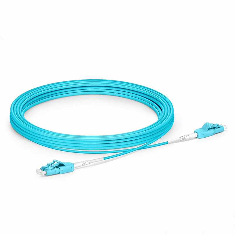 SFPS 5m (16ft) Fiber Patch Cable, 2 Fibers, LC UPC Duplex to LC UPC Duplex Standard Clip Uniboot, Multimode (OM3), Riser (OFNR), 2.0mm, Aqua